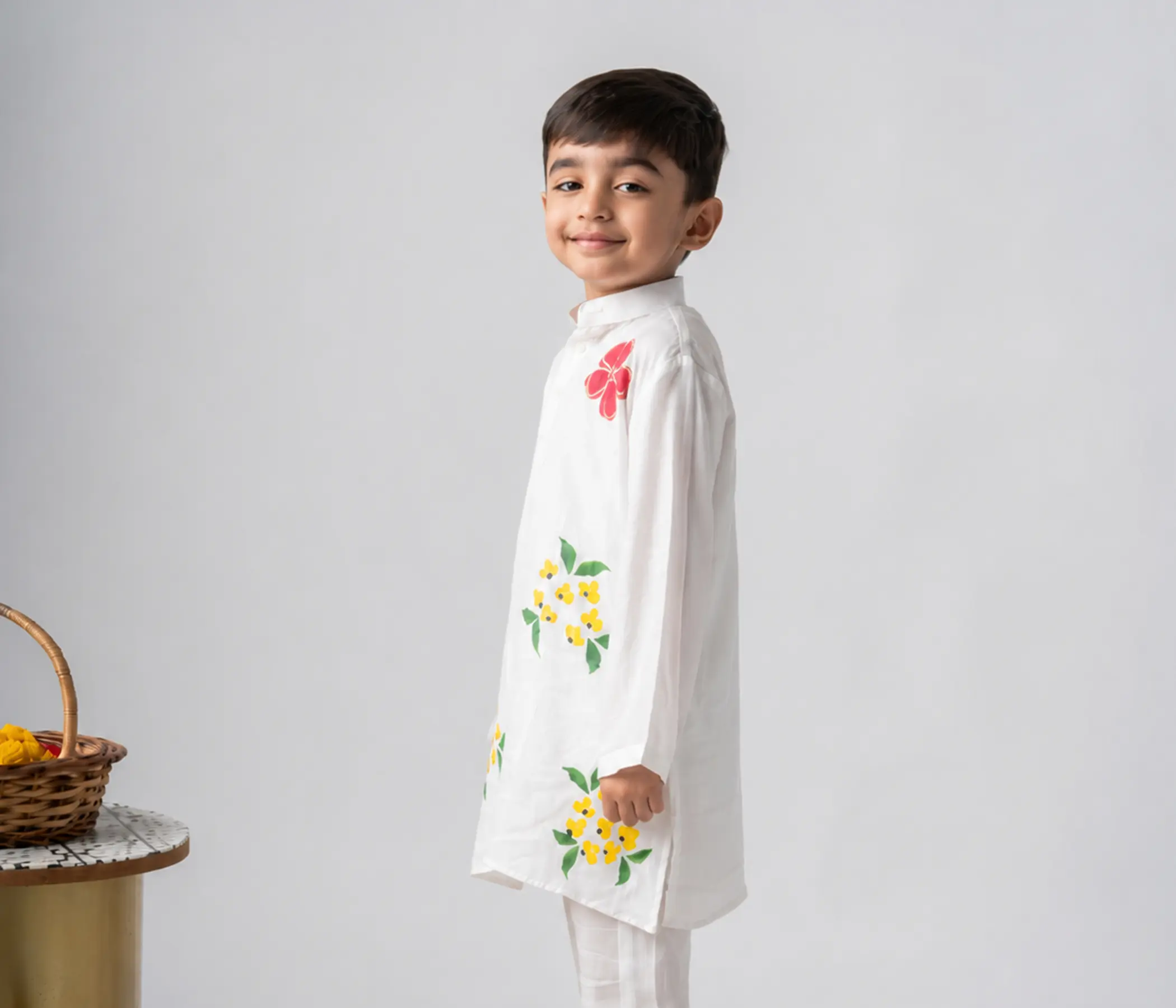 Boys Handpainted Clothes – Pure White Kurta Pajama  for Boys